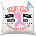Lustige Kissen mit Füllung 40x40 "Meine Frau Hat Den Geilsten Arsch Der Welt - Mich" Witziges Geschenk für den Partner (Grau) Blau Trendation