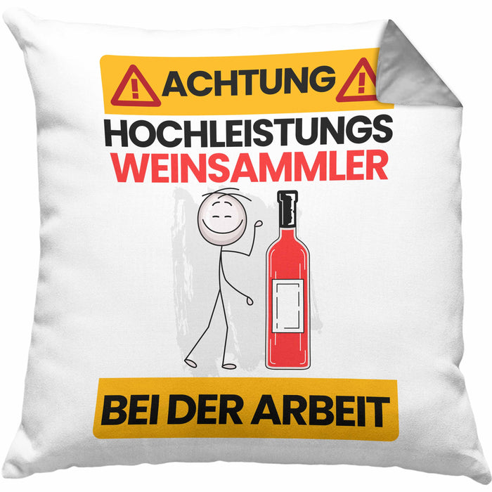 Weinsammler Kissen mit Füllung 40x40 Geschenk Lustiger Spruch Geschenkidee für Weinsammler Achtung Hochleistungs Weinsammler Bei Der Arbeit (Grau) Grau Trendation