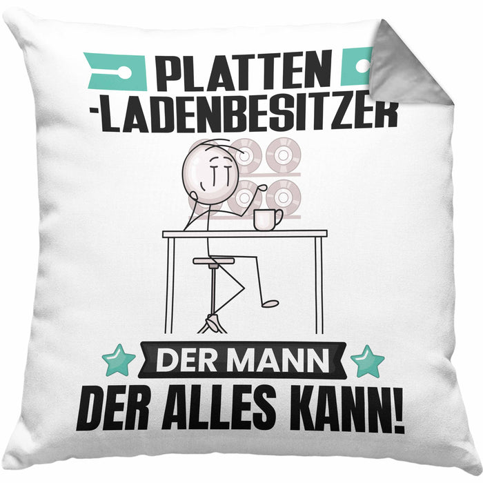 Plattenladenbesitzer Kissen mit Füllung 40x40 Geschenk für Plattenladenbesitzer Der Mann Der Alles Kann Geschenkidee zum Geburtstag (Grau) Grau Trendation