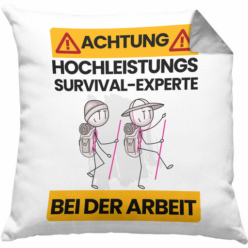 Survival-Experte Kissen mit Füllung 40x40 Geschenk Lustiger Spruch Geschenkidee für Survival-Experte Achtung Hochleistungs Survival-Experte Bei Der Arbeit (Grau) Grau Trendation