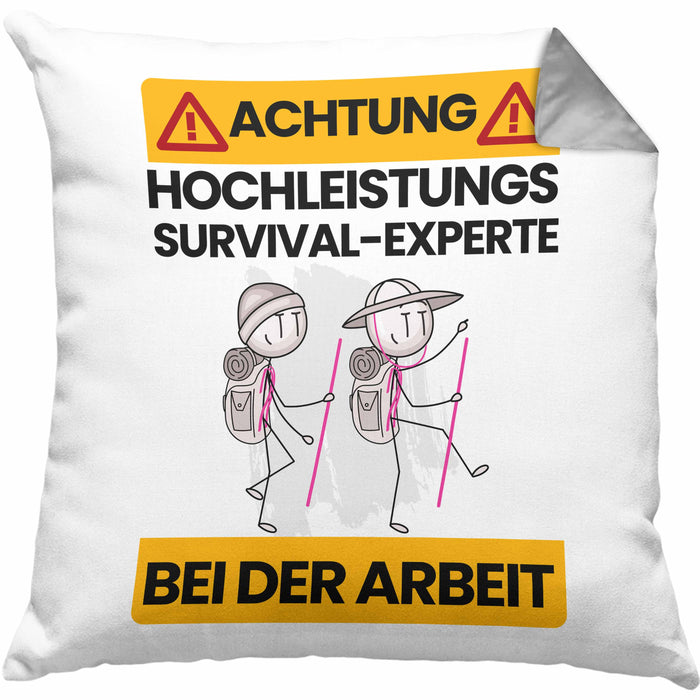 Survival-Experte Kissen mit Füllung 40x40 Geschenk Lustiger Spruch Geschenkidee für Survival-Experte Achtung Hochleistungs Survival-Experte Bei Der Arbeit (Grau) Grau Trendation