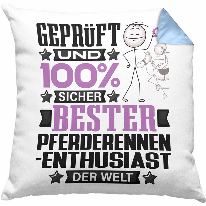 Pferderennen-Enthusiast Geschenk Lustiger Spruch für Pferderennen-Enthusiast Geschenkidee Bester Pferderennen-Enthusiast Der WeltKissen mit Füllung 40x40 (Grau) Blau Trendation