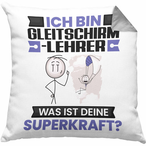 Gleitschirmlehrer Kissen mit Füllung 40x40 Geschenk für Gleitschirmlehrer Geburtstag Lustiger Spruch Was Ist Deine Superkraft (Grau) Grau Trendation