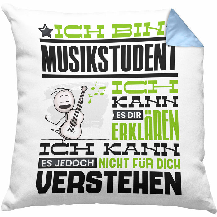 Musikstudent Geschenk Kissen mit Füllung 40x40 Geschenkidee für Musikstudent Geburtstag Lustig Ich Bin Musikstudent Ich Kann Es Dir Erklären Aber Nicht Für Dich Verstehen (Grau) Blau Trendation