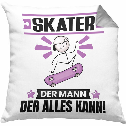 Skater Kissen mit Füllung 40x40 Geschenk für Skater Der Mann Der Alles Kann Geschenkidee zum Geburtstag (Grau) Grau Trendation