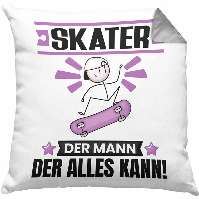 Skater Kissen mit Füllung 40x40 Geschenk für Skater Der Mann Der Alles Kann Geschenkidee zum Geburtstag (Grau) Grau Trendation