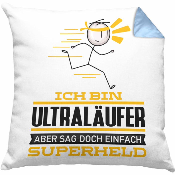 Ultraläufer Geschenk Kissen mit Füllung 40x40 Ich Bin Ultraläufer Aber Sag Doch Einfach Superheld Lustige Geschenkdiee für Ultraläufer (Grau) Blau Trendation