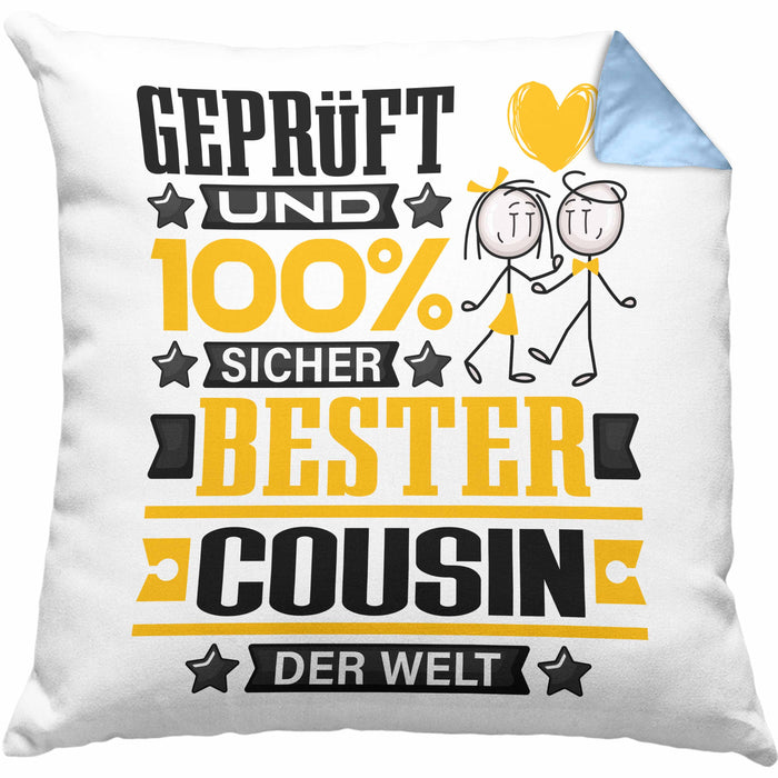 Cousin Geschenk Lustiger Spruch für Cousin Geschenkidee Bester Cousin Der WeltKissen mit Füllung 40x40 (Grau) Blau Trendation