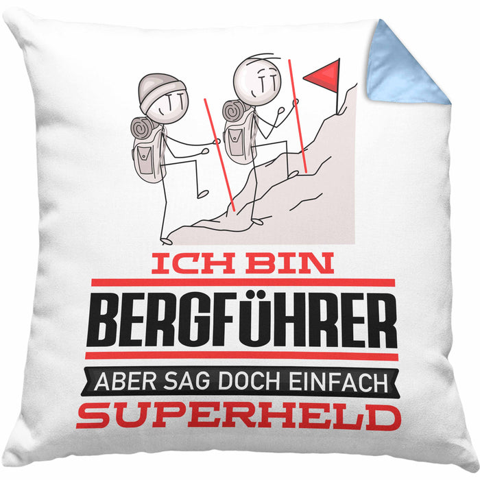 Bergführer Geschenk Kissen mit Füllung 40x40 Ich Bin Bergführer Aber Sag Doch Einfach Superheld Lustige Geschenkdiee für Bergführer (Grau) Blau Trendation