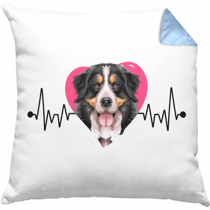 Berner Sennen Besitzer Kissen mit Füllung 40x40 Geschenk Lustiger Spruch Geschenkidee Herzschlag Berner Sennen (Grau) Blau Trendation