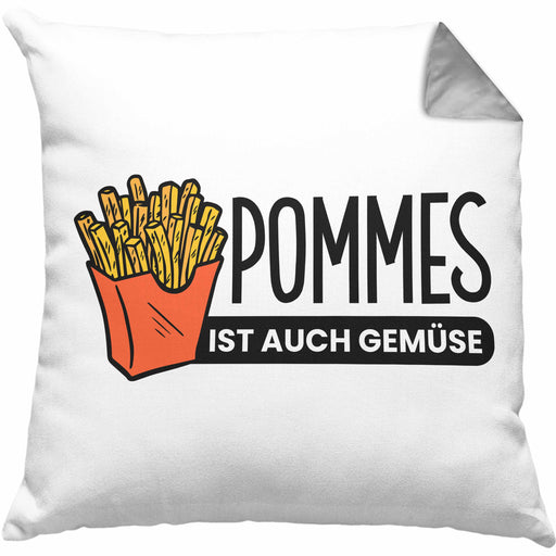 Lustige Kissen mit Füllung 40x40 mit Spruch "Pommes Ist Auch Gemüse" Pommes-Liebhaber (Grau) Grau Trendation