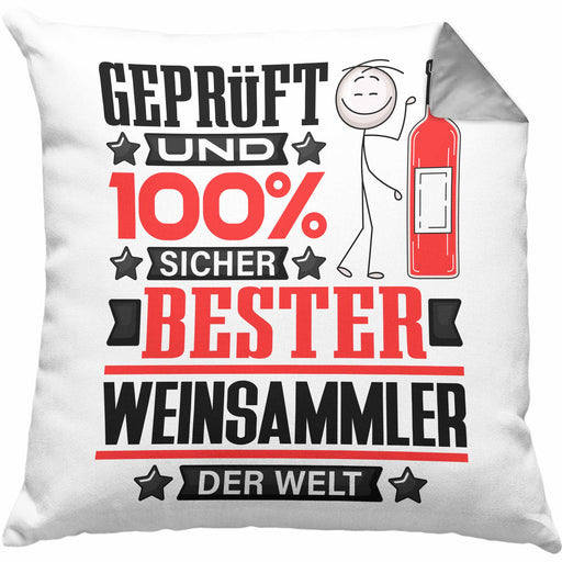 Weinsammler Geschenk Lustiger Spruch für Weinsammler Geschenkidee Bester Weinsammler Der WeltKissen mit Füllung 40x40 (Grau) Grau Trendation