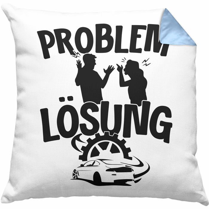 Auto Liebhaber Kissen mit Füllung 40x40 Geschenk für Driften Männer Geschenkidee Problem und Lösung Drifter (Grau) Blau Trendation