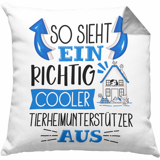 So Sieht Ein Richtig Cooler Tierheimunterstützer Aus Kissen mit Füllung 40x40 Geschenk für Tierheim Geschenkidee Spruch (Grau) Grau Trendation