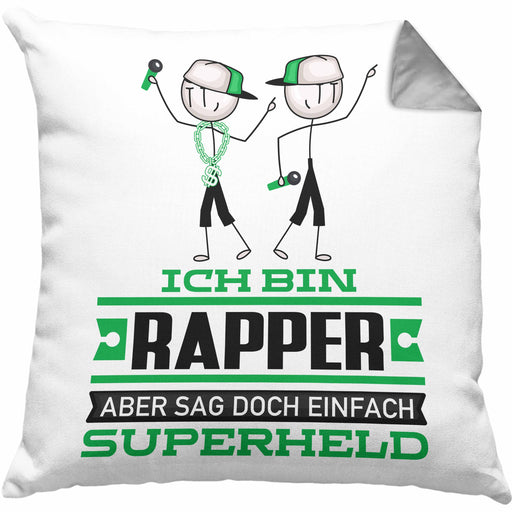 Rapper Geschenk Kissen mit Füllung 40x40 Ich Bin Rapper Aber Sag Doch Einfach Superheld Lustige Geschenkdiee für Rapper (Grau) Grau Trendation