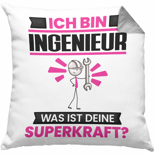 Ingenieur Kissen mit Füllung 40x40 Geschenk für Ingenieur Geburtstag Lustiger Spruch Was Ist Deine Superkraft (Grau) Grau Trendation