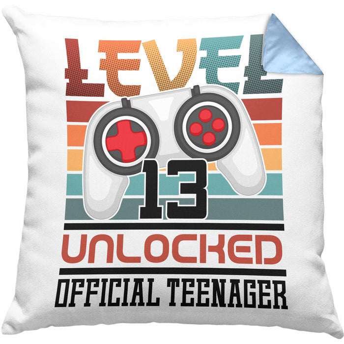 13. Geburtstag Kissen mit Füllung 40x40 Jungs Gaming Official Teenager 13er Geburtstag Geschenkidee (Grau) Blau Trendation