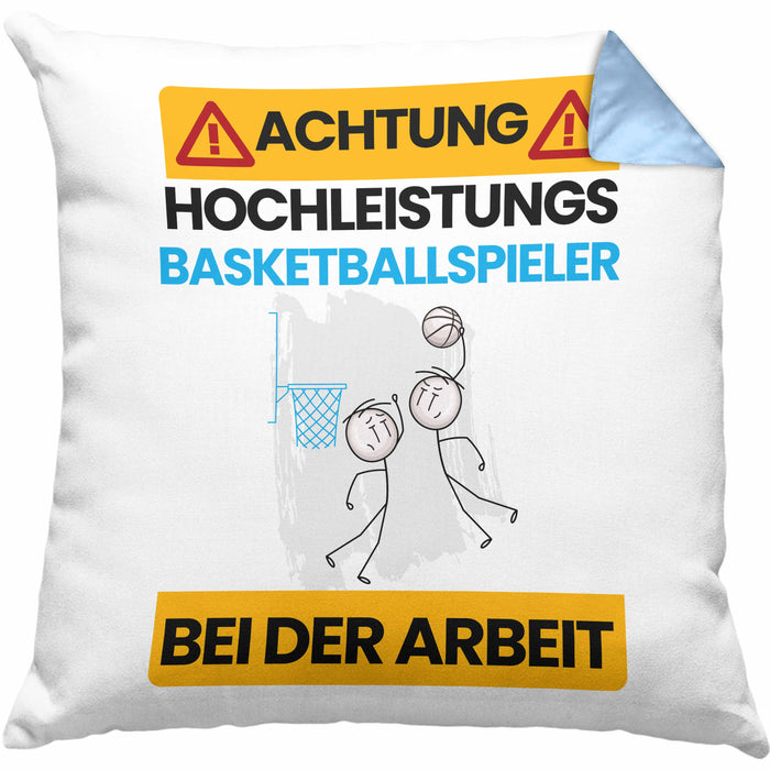 Basketballspieler Kissen mit Füllung 40x40 Geschenk Lustiger Spruch Geschenkidee für Basketballspieler Achtung Hochleistungs Basketballspieler Bei Der Arbeit (Grau) Blau Trendation