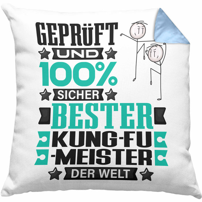 Kung-Fu-Meister Geschenk Lustiger Spruch für Kung-Fu-Meister Geschenkidee Bester Kung-Fu-Meister Der WeltKissen mit Füllung 40x40 (Grau) Blau Trendation