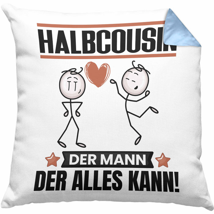 Halbcousin Kissen mit Füllung 40x40 Geschenk für Halbcousin Der Mann Der Alles Kann Geschenkidee zum Geburtstag (Grau) Blau Trendation