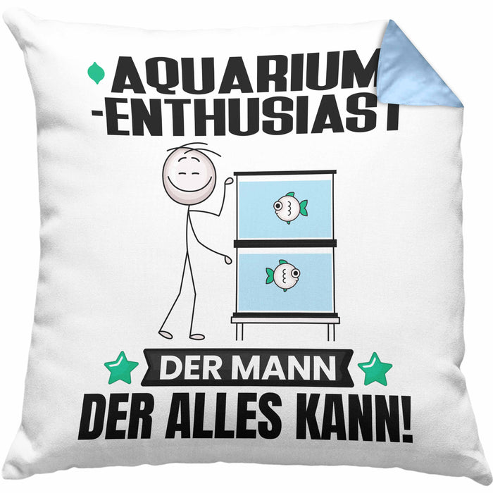Aquarium-Enthusiast Kissen mit Füllung 40x40 Geschenk für Aquarium-Enthusiast Der Mann Der Alles Kann Geschenkidee zum Geburtstag (Grau) Blau Trendation