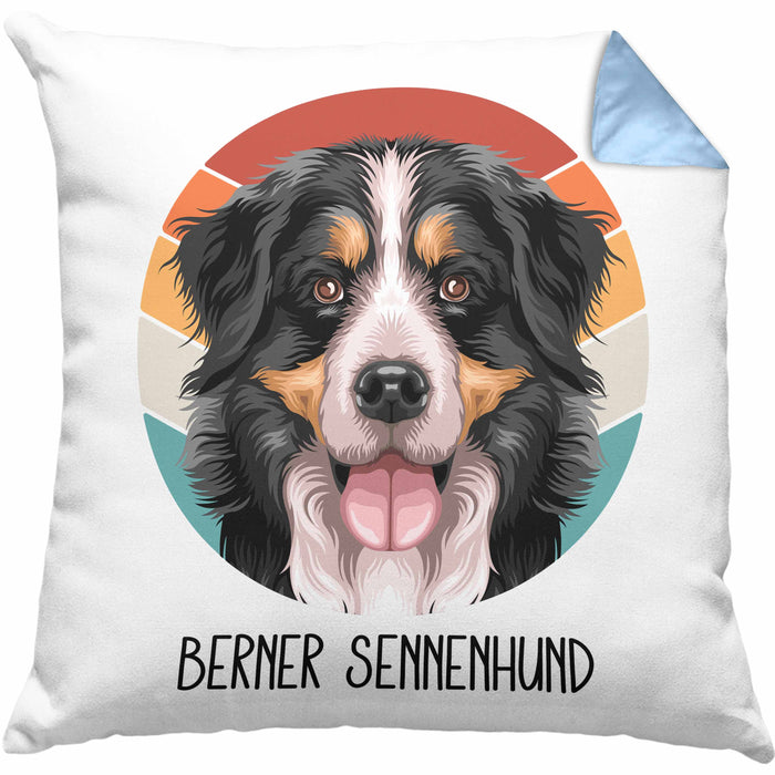 Berner Sennen Besitzer Kissen mit Füllung 40x40 Geschenk Lustiger Spruch Geschenkidee Berner Sennen Mama Papa (Grau) Blau Trendation