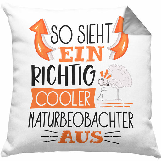 So Sieht Ein Richtig Cooler Naturbeobachter Aus Kissen mit Füllung 40x40 Geschenk für Naturbeobachter Geburtstag Geschenkdiee (Grau) Grau Trendation