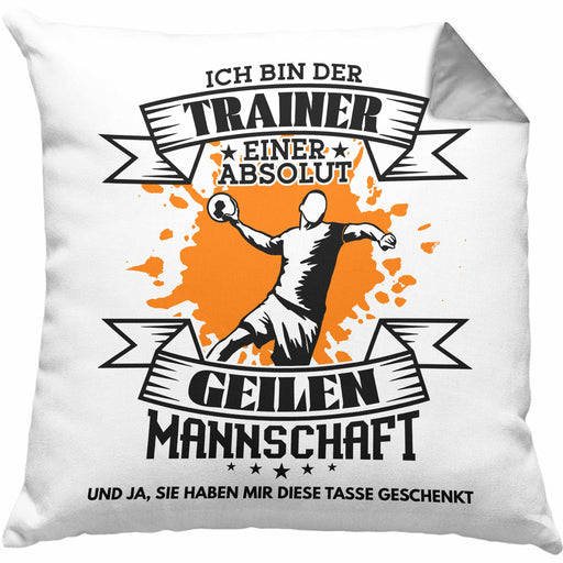 Handball Trainer Kissen mit Füllung 40x40 Geschenk von Mannschaft Lustiger Spruch (Grau) Grau Trendation