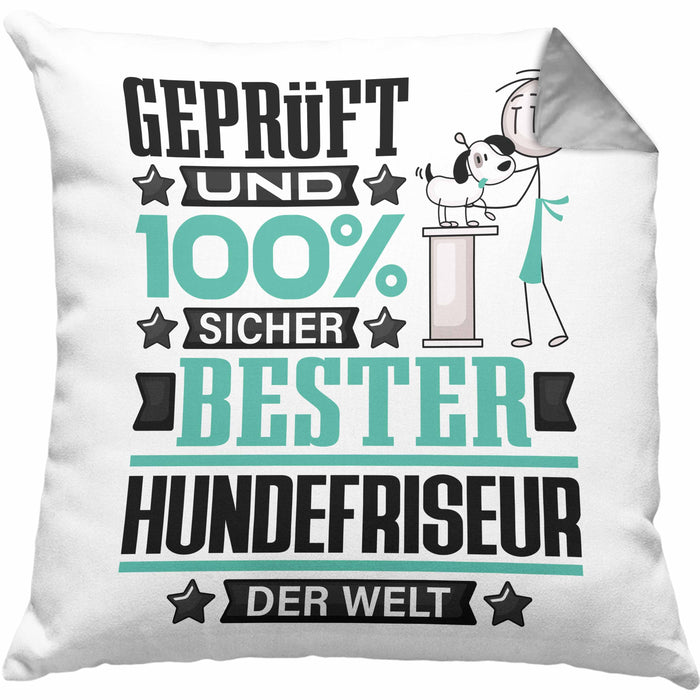 Hundefriseur Geschenk Lustiger Spruch für Hundefriseur Geschenkidee Bester Hundefriseur Der WeltKissen mit Füllung 40x40 (Grau) Grau Trendation