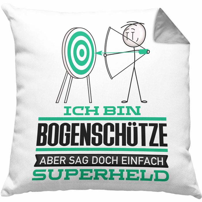 Bogenschütze Geschenk Kissen mit Füllung 40x40 Ich Bin Bogenschütze Aber Sag Doch Einfach Superheld Lustige Geschenkdiee für Bogenschütze (Grau) Grau Trendation