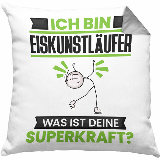 Eiskunstläufer Kissen mit Füllung 40x40 Geschenk für Eiskunstläufer Geburtstag Lustiger Spruch Was Ist Deine Superkraft (Grau) Grau Trendation