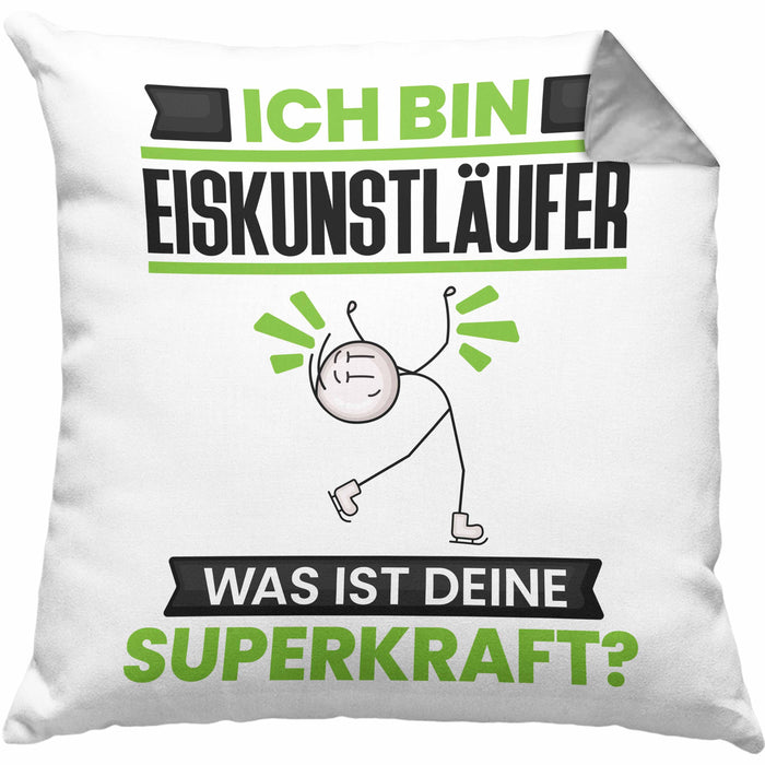 Eiskunstläufer Kissen mit Füllung 40x40 Geschenk für Eiskunstläufer Geburtstag Lustiger Spruch Was Ist Deine Superkraft (Grau) Grau Trendation