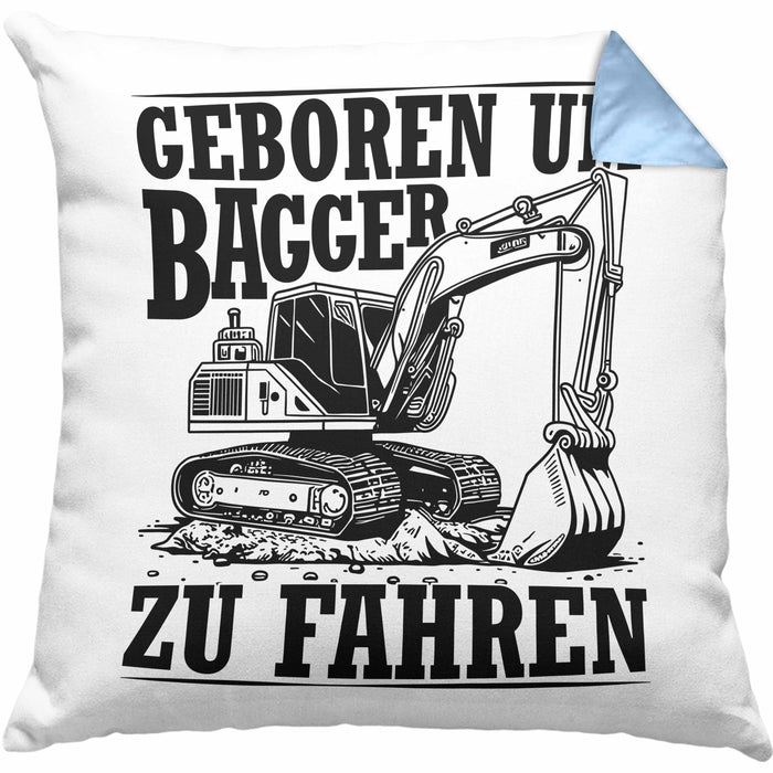 Baggerfahrer Kissen mit Füllung 40x40 Geschenk Baggerfahrender Geboren Um Bagger Zu Fahren Geschenkidee Baustelle (Grau) Blau Trendation