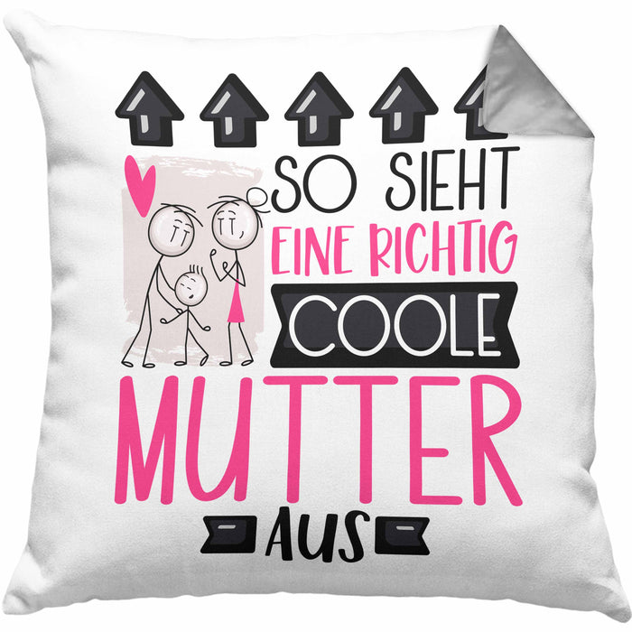 Mutter Geschenk Kissen mit Füllung 40x40 Lustig Geschenkidee für Mutter Geburtstag So Sieht Eine Richtig Coole Mutter Aus Frauen Spruch Muttertag Beste Mama (Grau) Grau Trendation