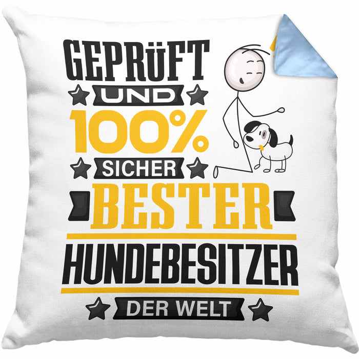 Hundebesitzer Geschenk Lustiger Spruch für Hundebesitzer Geschenkidee Bester Hundebesitzer Der WeltKissen mit Füllung 40x40 (Grau) Blau Trendation