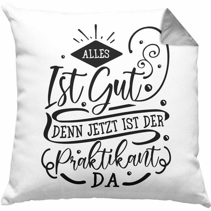 Praktikant Kissen mit Füllung 40x40 Geschenk Für Praktikanten Geschenkidee Alles Ist Gut Denn Jetzt Ist Der Praktikant Da (Grau) Grau Trendation