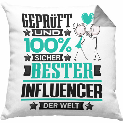 Influencer Geschenk Lustiger Spruch für Influencer Geschenkidee Bester Influencer Der WeltKissen mit Füllung 40x40 (Grau) Grau Trendation