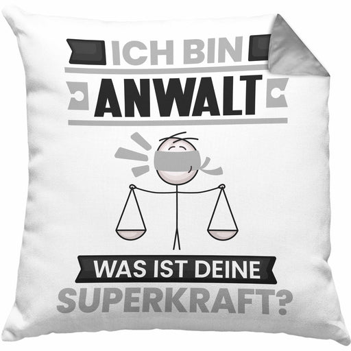 Anwalt Kissen mit Füllung 40x40 Geschenk für Anwalt Geburtstag Lustiger Spruch Was Ist Deine Superkraft (Grau) Grau Trendation