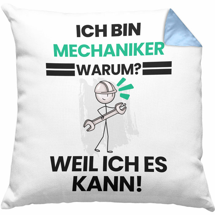 Mechaniker Geschenk Kissen mit Füllung 40x40 Lustiger Spruch Ich Bin Mechaniker Warum Weil Ich Es Kann Geschenkidee Bester Mechaniker Geburtstag (Grau) Blau Trendation