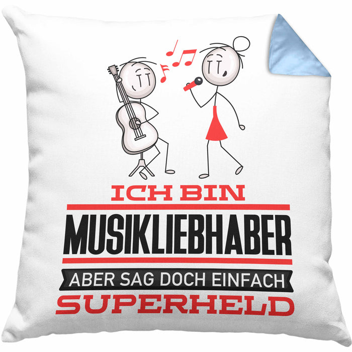 Musikliebhaber Geschenk Kissen mit Füllung 40x40 Ich Bin Musikliebhaber Aber Sag Doch Einfach Superheld Lustige Geschenkdiee für Musikliebhaber (Grau) Blau Trendation