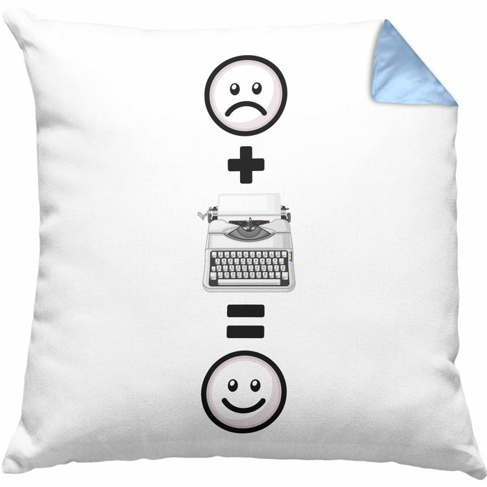 Schreibmaschine Kissen mit Füllung 40x40 Geschenkidee für Schreibmaschinen retro Nostalgiker Geburtstag Lustiges Geschenk :( + Schreibmaschine = :) (Grau) Blau Trendation