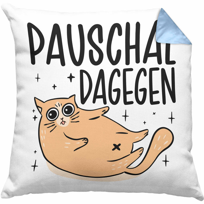 Katzen Kissen mit Füllung 40x40 Pauschal Dagegen Katze Katzenliebhaber Kater Geschenk Miau Katzenbesitzerin Geschenkidee Humor Sarkasmus (Grau) Blau Trendation