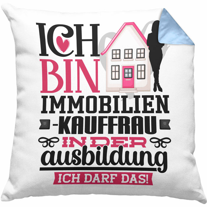 Immobilienkauffrau Ausbildung Start Geschenk Kissen mit Füllung 40x40 Ich Bin Immobilienkauffrau In Der Ausbildung Ich Darf Das Geschenkidee (Grau) Blau Trendation