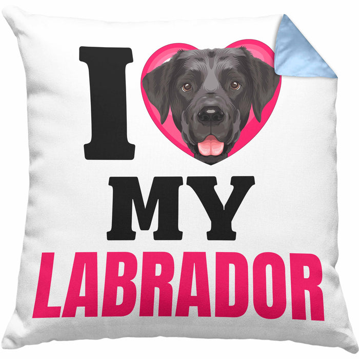 Labrador Besitzerin Kissen mit Füllung 40x40 Geschenk Lustiger Spruch Geschenkidee I Love My Labrador (Grau) Blau Trendation