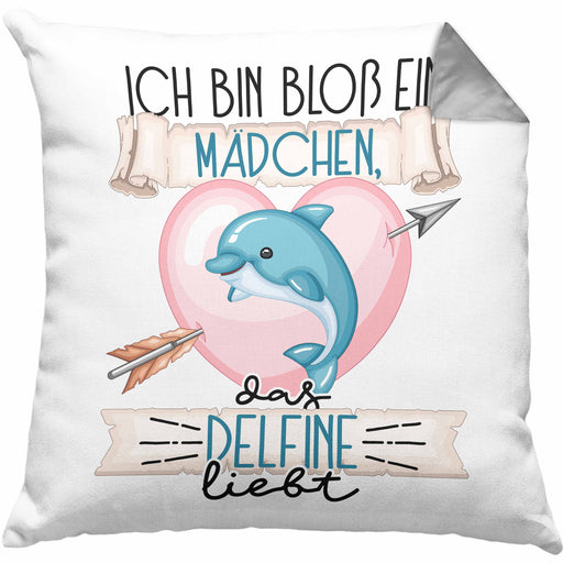 Delfine Kissen mit Füllung 40x40 Geschenk Frauen Ich Bin Bloß Ein Mädchen Das Delfine Liebt Delfine-Liebhaberin Geschenk Spruch Geburtstag (Grau) Grau Trendation
