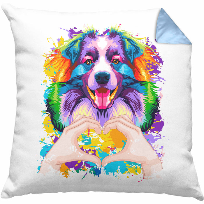 Australian Shepherd Besitzer Farbe Love Kissen mit Füllung 40x40 Geschenk Lustiger Spruch Geschenkidee Australian Shepherd Besitzerin (Grau) Blau Trendation