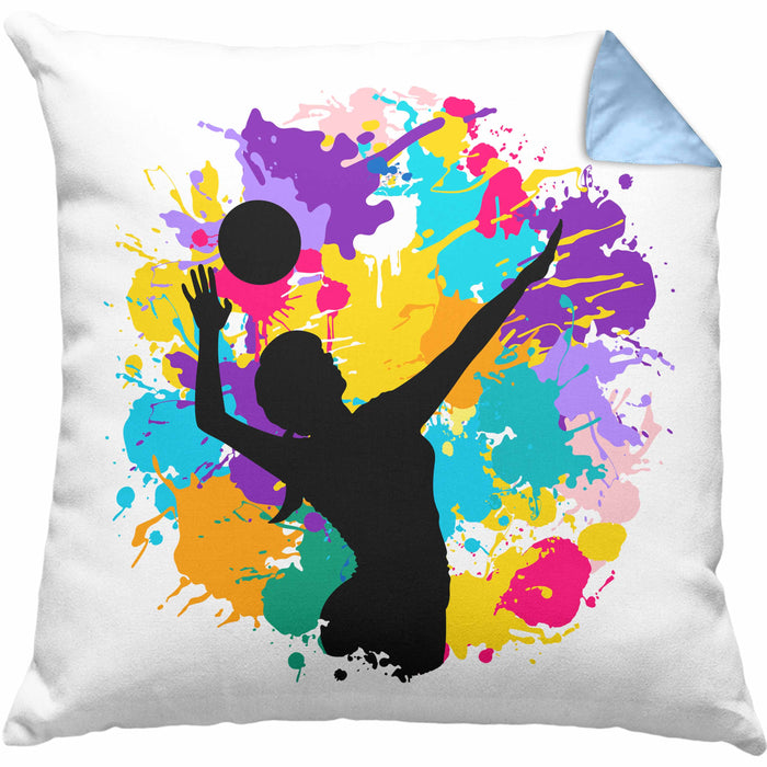 Volleyball Geschenk Kissen mit Füllung 40x40 Grafik Coach Herren Mädchen Kaffee Zubehör Volleyball-Spieler Spielerin (Grau) Blau Trendation