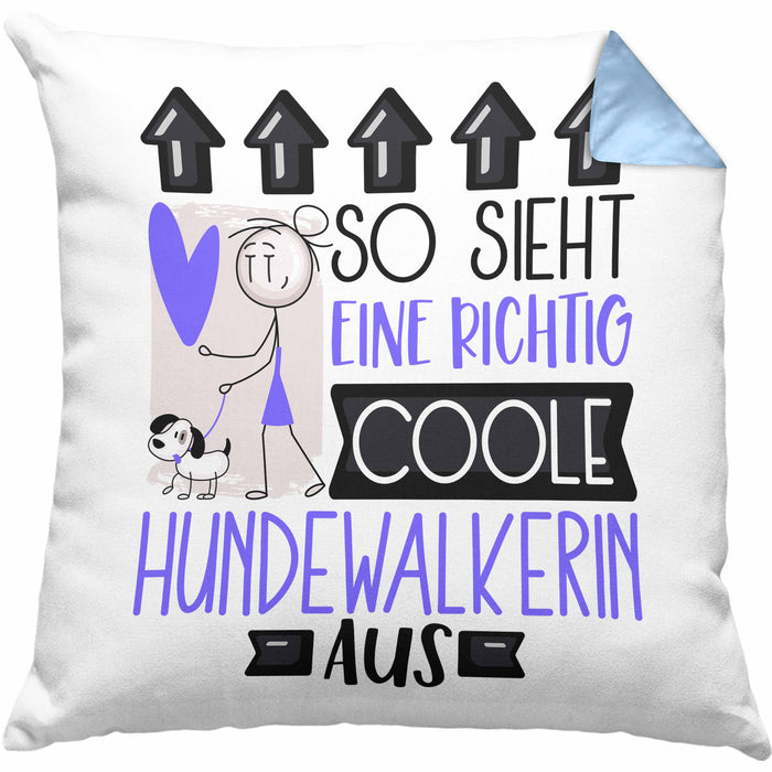 Hundewalkerin Geschenk Kissen mit Füllung 40x40 Lustig Geschenkidee für Hundewalkerin Geburtstag So Sieht Eine Richtig Coole Hundewalkerin Aus Frauen Spruch (Grau) Blau Trendation
