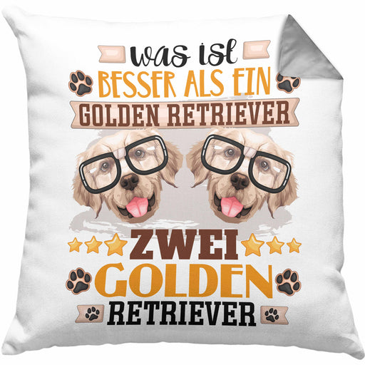 Golden Retriever Besitzer Kissen mit Füllung 40x40 Geschenk Lustiger Spruch Geschenkidee Was Ist Besser Als Ein Golden Retriever (Grau) Grau Trendation