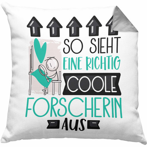 Forscherin Geschenk Kissen mit Füllung 40x40 Lustig Geschenkidee für Forscherin Geburtstag So Sieht Eine Richtig Coole Forscherin Aus Frauen Spruch (Grau) Grau Trendation